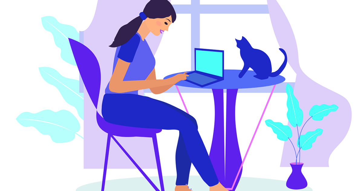 Graphic of woman working at a laptop